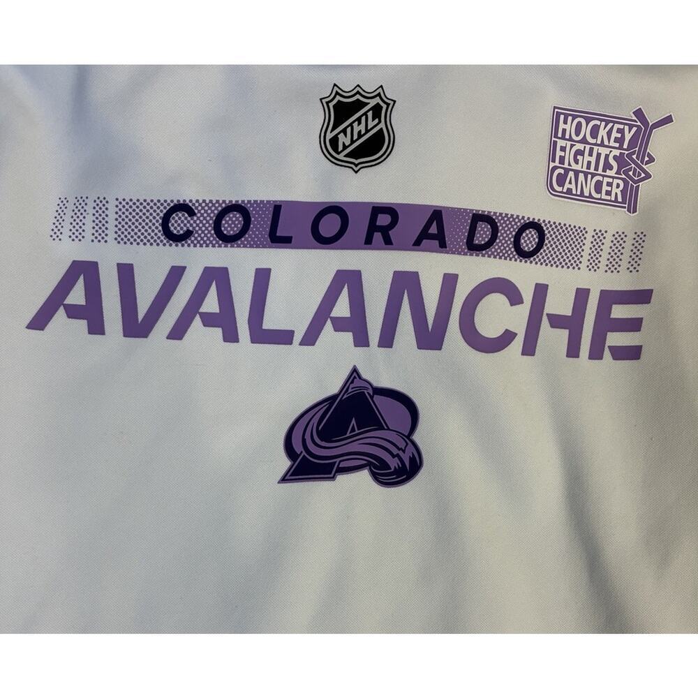 NHL Colorado Avalanche Hockey Fights Cancer Hoodie White Purple Medium Unisex - Picture 2 of 9